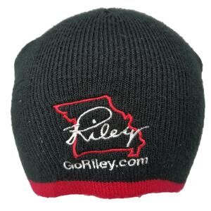 Go Riley Beanie Hat Black One Size Stretchable Embroidered Hand Knitted Acrylic